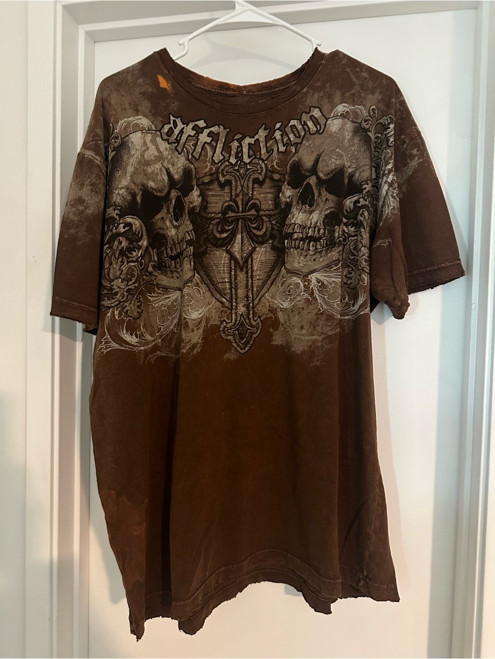 Affliction Brown Graphic Skull Short Sleeve Tee